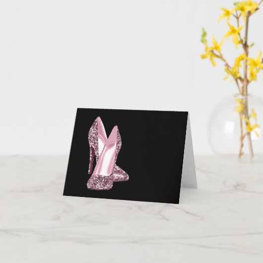Roze Glitter High Heel Schoen Bedankt Kaarten (Gele Bloem)