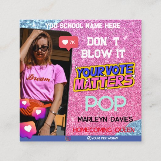 Roze Glitter High School Homecoming Koningin Campa Informatiekaartje (Voorkant)