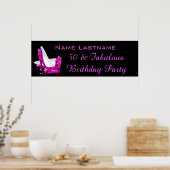 Roze Glitter Hoge Hakken Verjaardagsbanner Poster (Keuken)