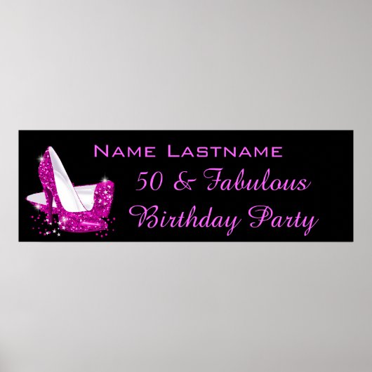 Roze Glitter Hoge Hakken Verjaardagsbanner Poster (Voorkant)