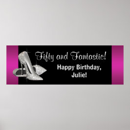 Roze Glitter Hoge Hakken Verjaardagsfeest Banner Poster