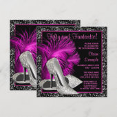 Roze Glitter Hoge Hakken Vrouw Jaardag Kaart (Voorkant / Achterkant)