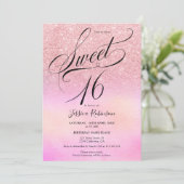 roze glitter holografisch script Sweet 16 Kaart (Staand voorkant)