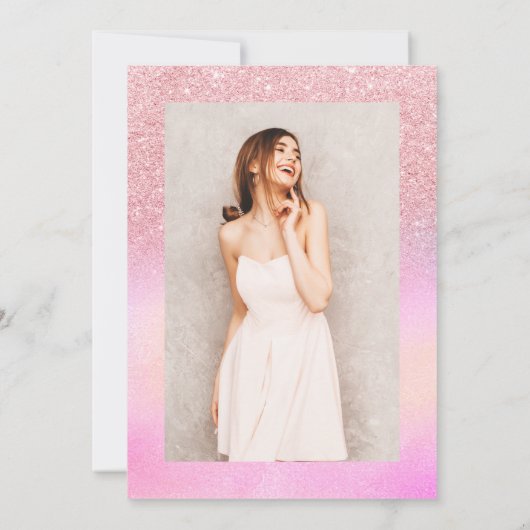 roze glitter holografisch script Sweet 16 Kaart (Achterkant)