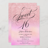 roze glitter holografisch script Sweet 16 Kaart (Voorkant / Achterkant)