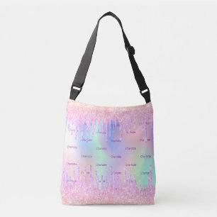 Roze glitter holografische aangepaste naam crossbody tas