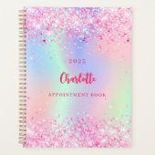Roze glitter holografische naam 2027 planner (Voorkant)