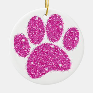 Roze Glitter Hond Pawprint Keramisch Ornament