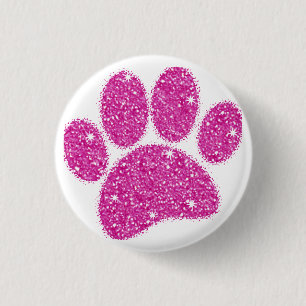 Roze Glitter Hond Pawprint Ronde Button 3,2 Cm