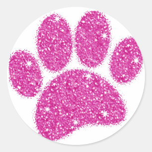 Roze Glitter Hond Pawprint Ronde Sticker