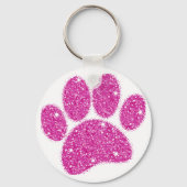 Roze Glitter Hond Pawprint Sleutelhanger (Voorkant)
