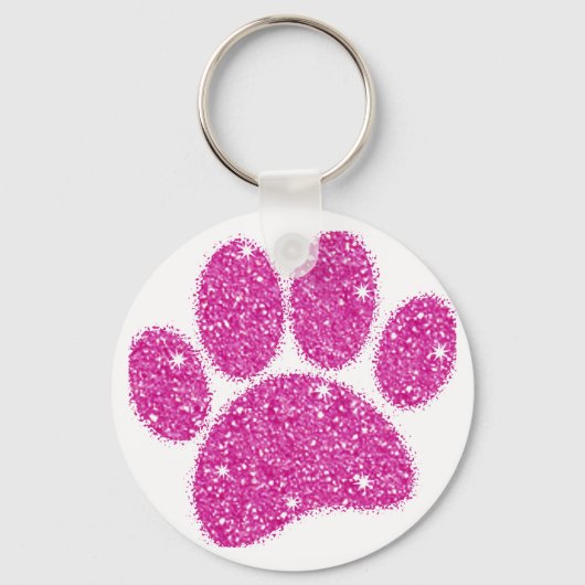 Roze Glitter Hond Pawprint Sleutelhanger (Voorkant)