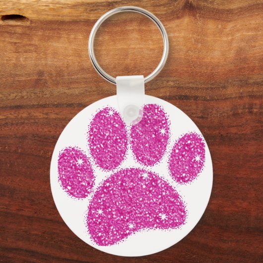 Roze Glitter Hond Pawprint Sleutelhanger (Achterkant)