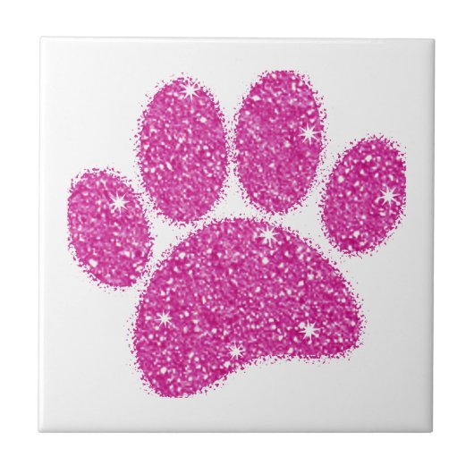 Roze Glitter Hond Pawprint Tegeltje (Voorkant)
