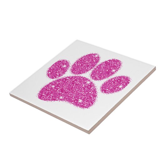 Roze Glitter Hond Pawprint Tegeltje (Zijkant)
