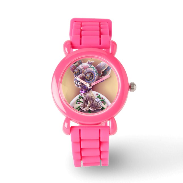 Roze Glitter horloge Chico De Chihuahua (Voorkant)