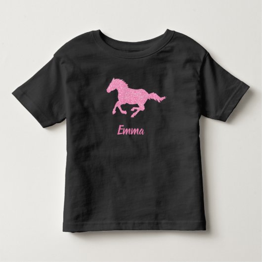 Roze Glitter Horse Little Girl First Name Animal Kinder Shirts (Voorkant)