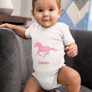 Roze Glitter Horse Little Girl First Name Animal Romper