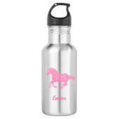 Roze Glitter Horse Little Girl First Name Animal Waterfles (Voorkant)