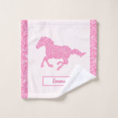 Roze Glitter Horse Pattern Little Girl Voornaam Bad Handdoek (Wasdoekje)