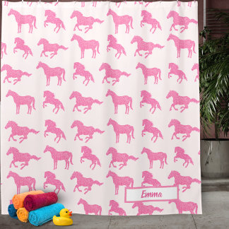 Roze Glitter Horse Pattern Little Girl Voornaam Douchegordijn