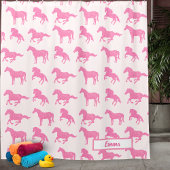 Roze Glitter Horse Pattern Little Girl Voornaam Douchegordijn