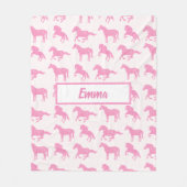 Roze Glitter Horse Pattern Little Girl Voornaam Fleece Deken (Voorkant)
