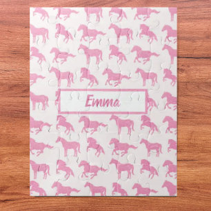 Roze Glitter Horse Pattern Little Girl Voornaam Legpuzzel