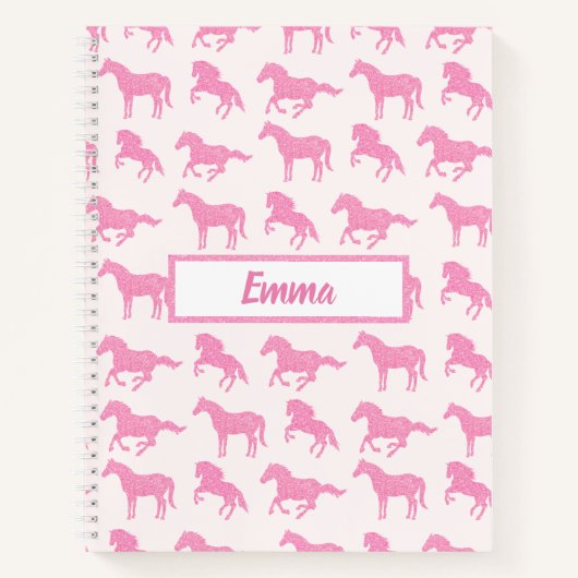 Roze Glitter Horse Pattern Little Girl Voornaam Notitieboek (Voorkant)