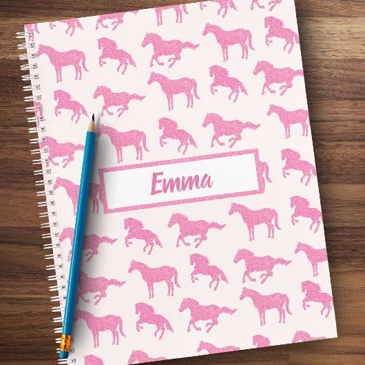 Roze Glitter Horse Pattern Little Girl Voornaam Notitieboek