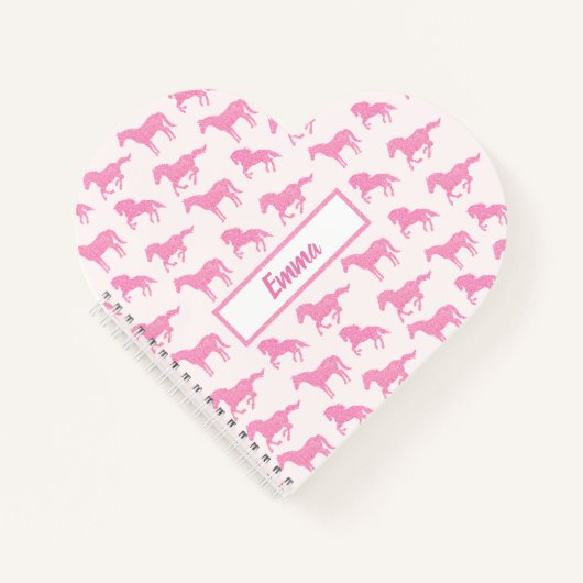 Roze Glitter Horse Pattern Little Girl Voornaam Notitieboek (Voorkant)