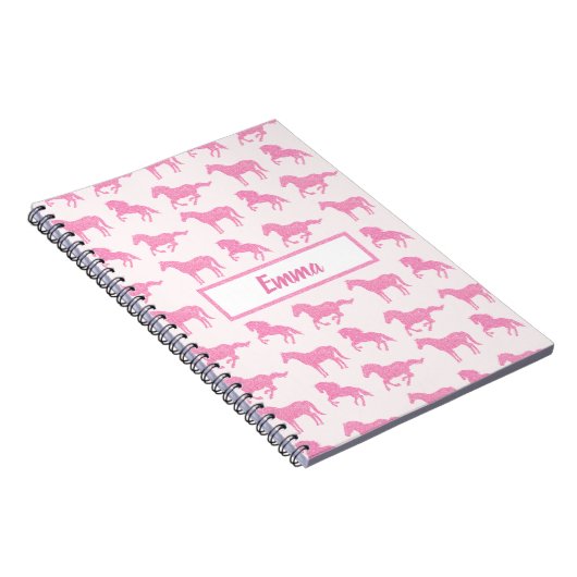 Roze Glitter Horse Pattern Little Girl Voornaam Notitieboek (Rechterzijde)