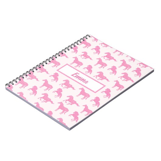 Roze Glitter Horse Pattern Little Girl Voornaam Notitieboek (Linkerzijde)