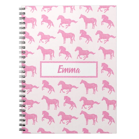 Roze Glitter Horse Pattern Little Girl Voornaam Notitieboek (Voorkant)
