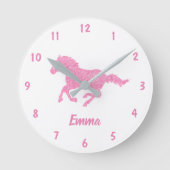 Roze Glitter Horse Pattern Little Girl Voornaam Ronde Klok (Voorkant)