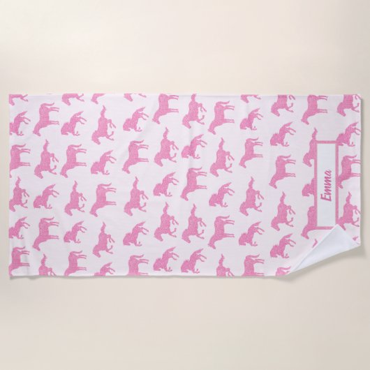 Roze Glitter Horse Pattern Little Girl Voornaam Strandlaken (Voorkant)