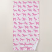 Roze Glitter Horse Pattern Little Girl Voornaam Strandlaken (Voorkant)