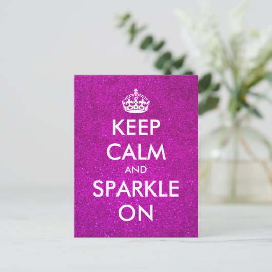 Roze glitter Houd kalm en spuit op briefkaarten (Staand voorkant)