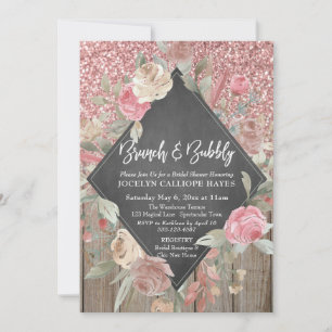 Roze Glitter Hout Bloemig Schoolbord Brunch Bruise Kaart