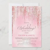 Roze Glitter Huwelijksfeest na het Feest Kaart (Voorkant)