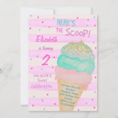 Roze Glitter Ice Cream Verjaardag uitnodiging (Voorkant)