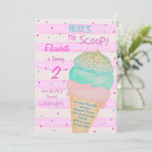 Roze Glitter Ice Cream Verjaardag uitnodiging (Staand voorkant)