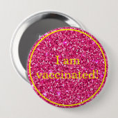 Roze glitter ik ben gevaccineerd ronde button 4,0 cm (Voorkant /achterkant)