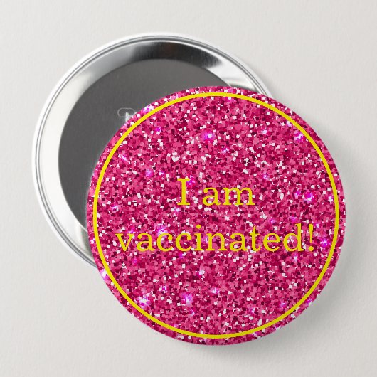 Roze glitter ik ben gevaccineerd ronde button 4,0 cm (Voorkant /achterkant)