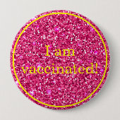 Roze glitter ik ben gevaccineerd ronde button 4,0 cm (Voorkant)
