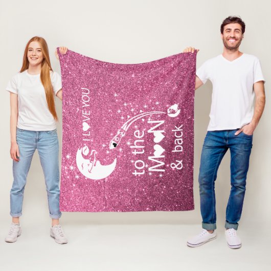 Roze glitter | Ik hou van je met de maan Fleece Deken (In situ)