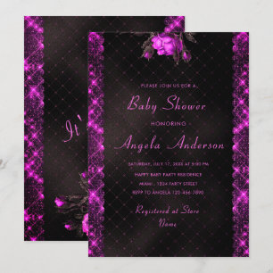 Roze Glitter Ingelijste Baby Meisje Douche Uitnodi