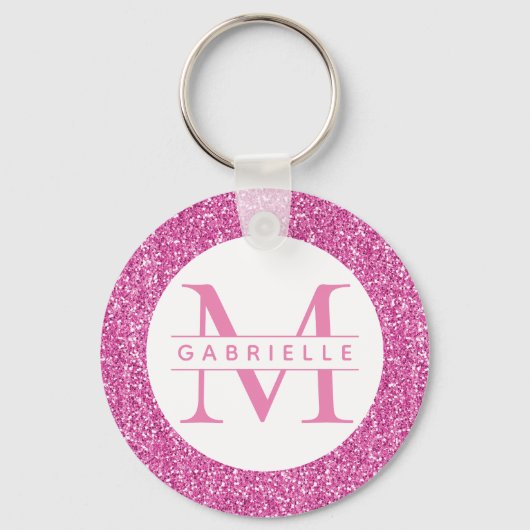 Roze Glitter Initiaal Monogram Aangepaste naam Sle Sleutelhanger (Voorkant)