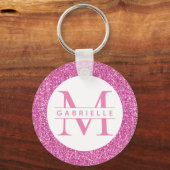 Roze Glitter Initiaal Monogram Aangepaste naam Sle Sleutelhanger (Voorkant)
