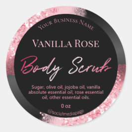 Roze Glitter inkt op zwarte body scrub labels